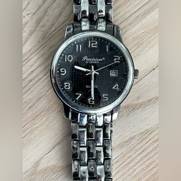 Precision by Gruen Men’s Watch Black Dial Two Tone Stainless Bracelet Date Wndw - Picture 4 of 12